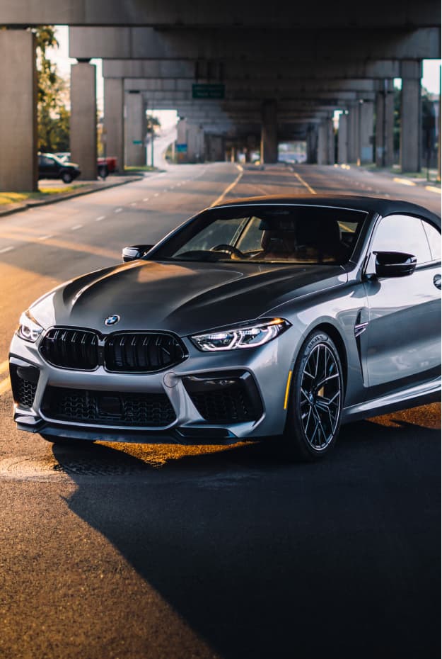 A grey 2023 BMW M8 Competition Cabriolet.