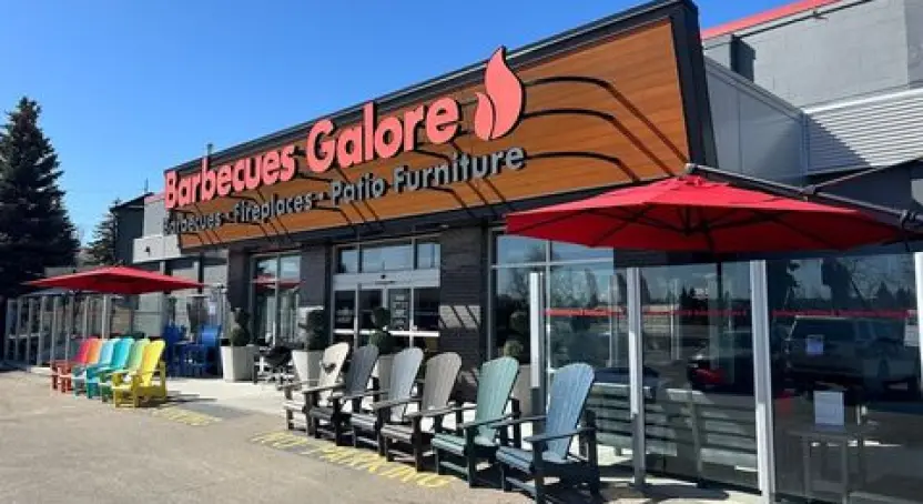 front view of the Barbecues Galore store on a sunny day