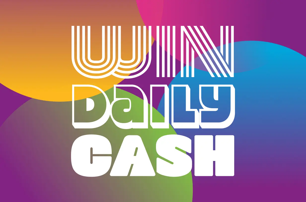 colourful shapes with both words on top reading win daily cash